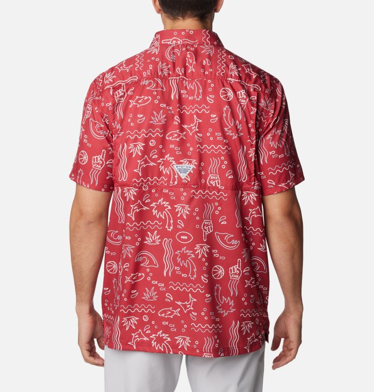 Thumbnail: Men's Collegiate PFG Super Slack Tide Shirt - Alabama, Color: ALA - Red Velvet Fish Fan Print, image 2