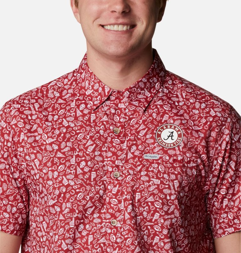 Men's Collegiate PFG Super Slack Tide Shirt - Alabama, Color: ALA - Red Velvet Micro Print, image 4