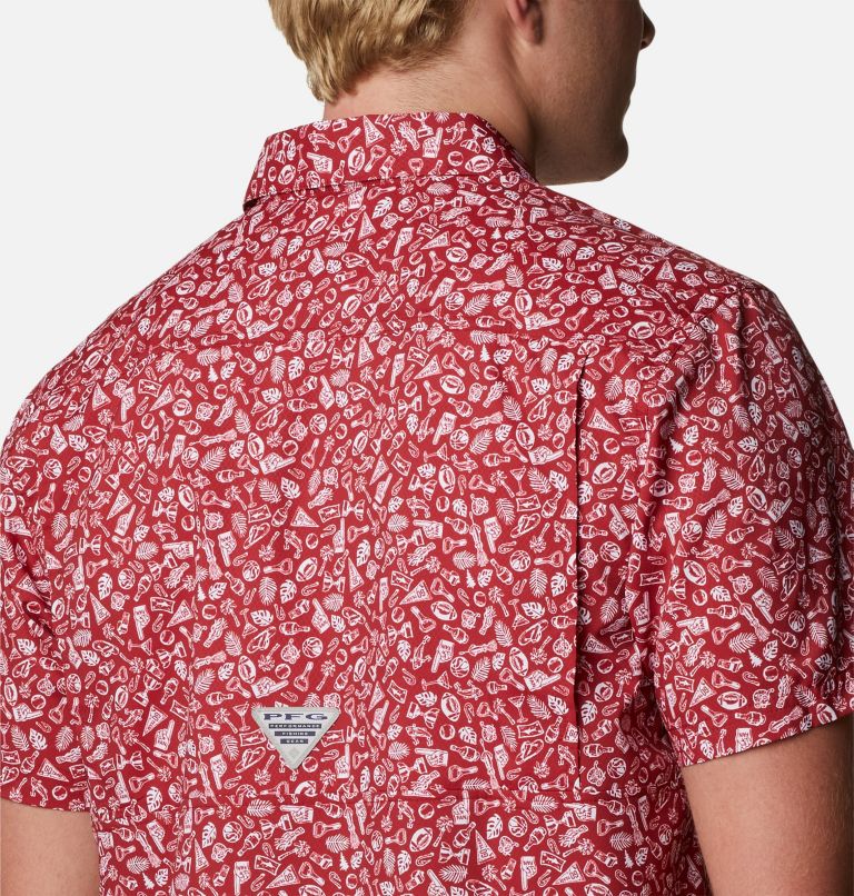 Thumbnail: Men's Collegiate PFG Super Slack Tide Shirt - Alabama, Color: ALA - Red Velvet Micro Print, image 5