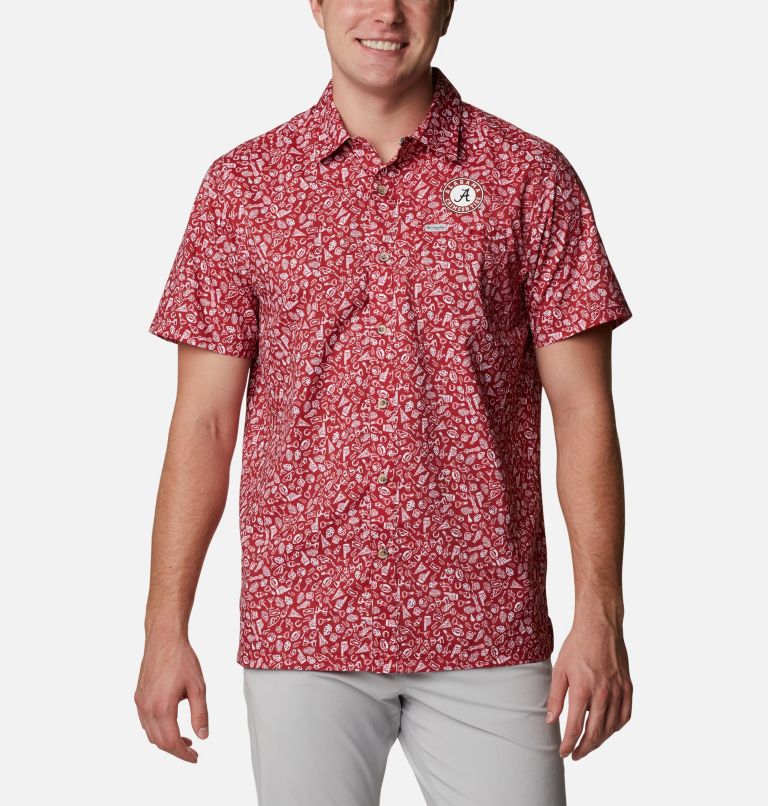 Thumbnail: Men's Collegiate PFG Super Slack Tide Shirt - Alabama, Color: ALA - Red Velvet Micro Print, image 1