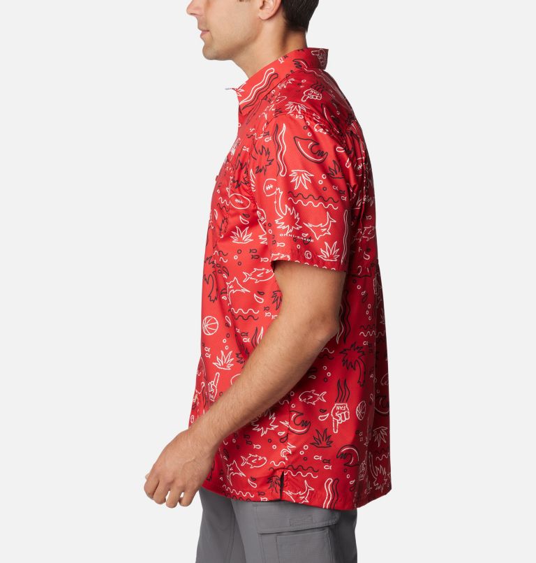 Men's Collegiate PFG Super Slack Tide Shirt - Georgia, Color: UGA - Bright Red Fish Fan Print, image 3