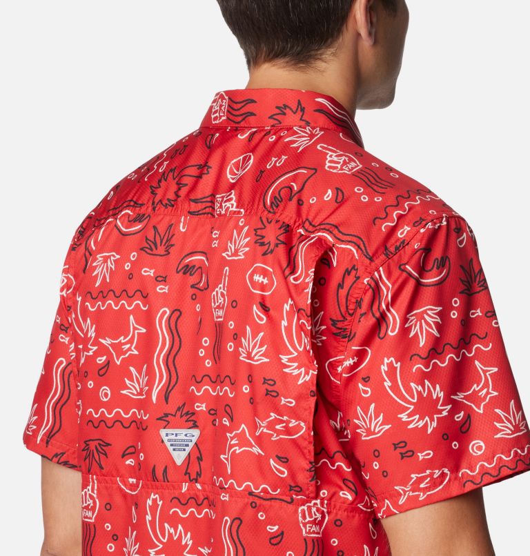 Men's Collegiate PFG Super Slack Tide Shirt - Georgia, Color: UGA - Bright Red Fish Fan Print, image 5
