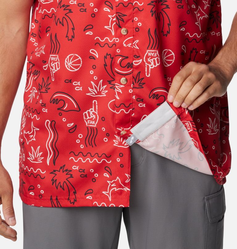 Men's Collegiate PFG Super Slack Tide Shirt - Georgia, Color: UGA - Bright Red Fish Fan Print, image 6