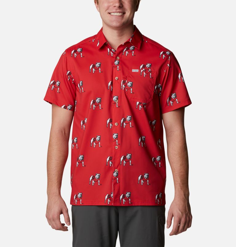 Men's Collegiate PFG Super Slack Tide Shirt - Georgia, Color: UGA - Bright Red Logo Print, image 1