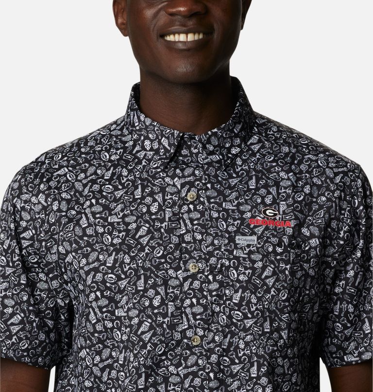 Men's Collegiate PFG Super Slack Tide Shirt - Georgia, Color: UGA - Black Micro Print, image 4