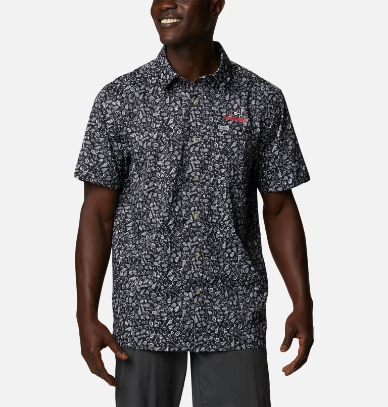 Men's Collegiate PFG Super Slack Tide Shirt - Georgia, Color: UGA - Black Micro Print