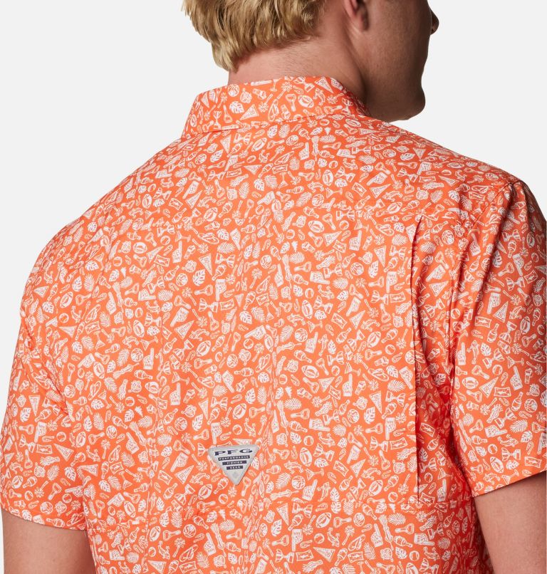 Men's Collegiate PFG Super Slack Tide Shirt - Florida, Color: FLA - Spark Orange Micro Print