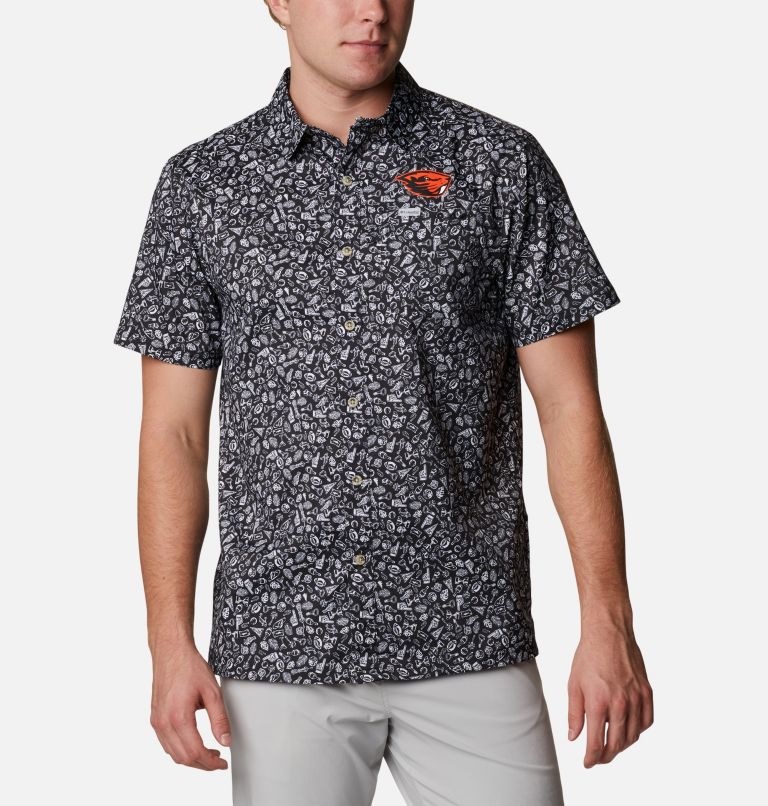 Men's Collegiate PFG Super Slack Tide Shirt - Oregon State, Color: OSU - Black Micro Print, image 1