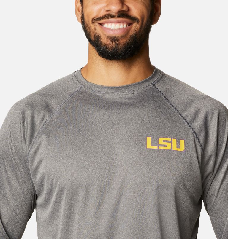 Thumbnail: Men's Collegiate PFG Terminal Tackle Long Sleeve Shirt - LSU, Color: LSU - Charcoal Heather, image 4