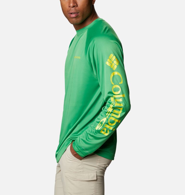 Thumbnail: Men's Collegiate PFG Terminal Tackle Long Sleeve Shirt - Oregon, Color: UO - Fuse Green, Yellow Glo, image 3