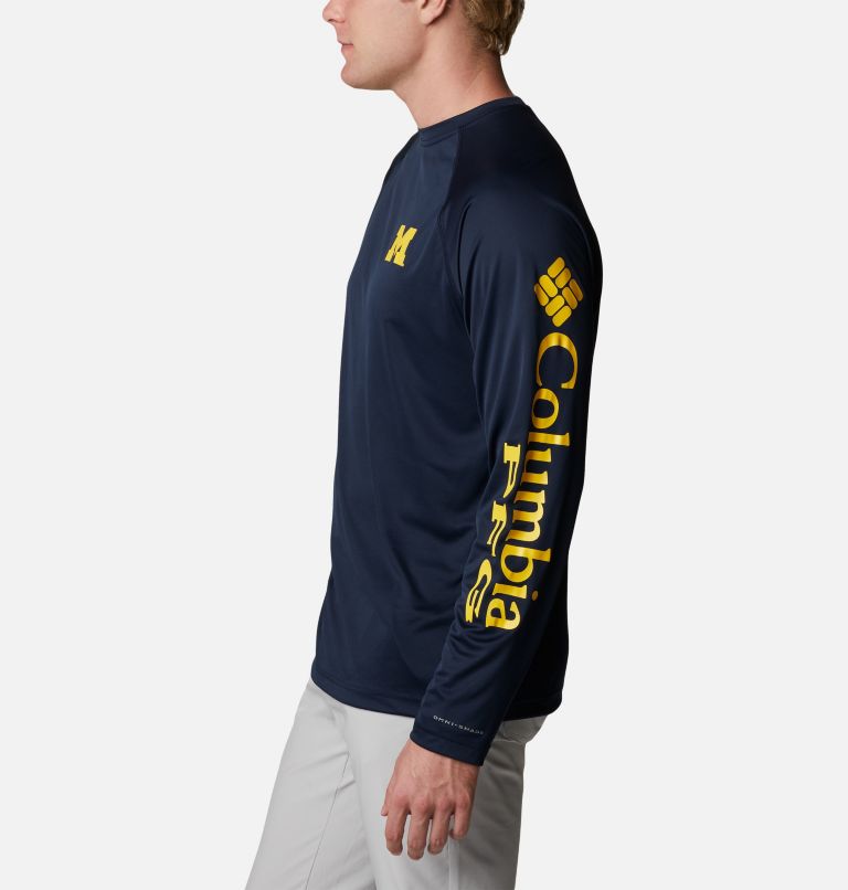 Thumbnail: Men's Collegiate PFG Terminal Tackle Long Sleeve Shirt - Michigan, Color: UM - Collegiate Navy, Collegiate Yellow, image 3