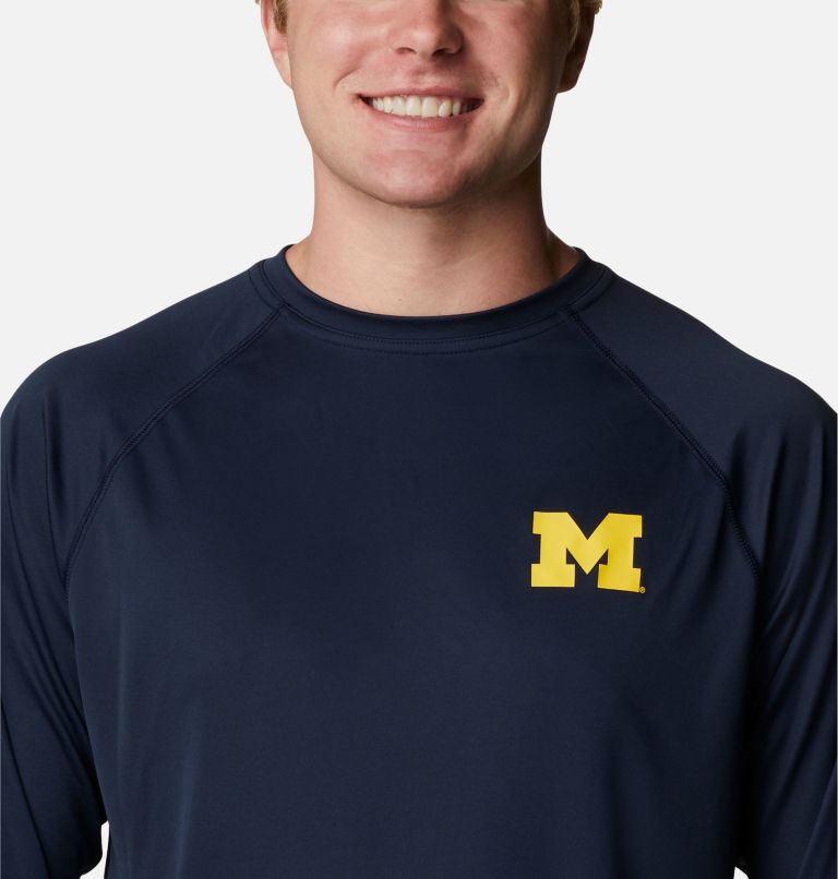 Thumbnail: Men's Collegiate PFG Terminal Tackle Long Sleeve Shirt - Michigan, Color: UM - Collegiate Navy, Collegiate Yellow, image 4
