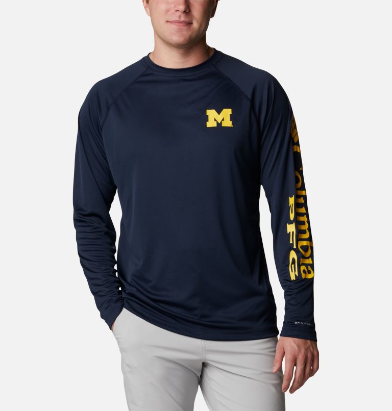 Men's Columbia Navy Michigan Wolverines PFG Fish Flag II Pullover