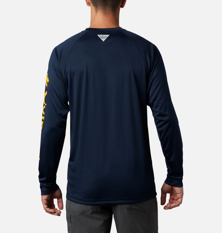 Men&s Columbia PFG Navy West Virginia Mountaineers Terminal Tackle Omni-Shade Long Sleeve T-Shirt Size: Small