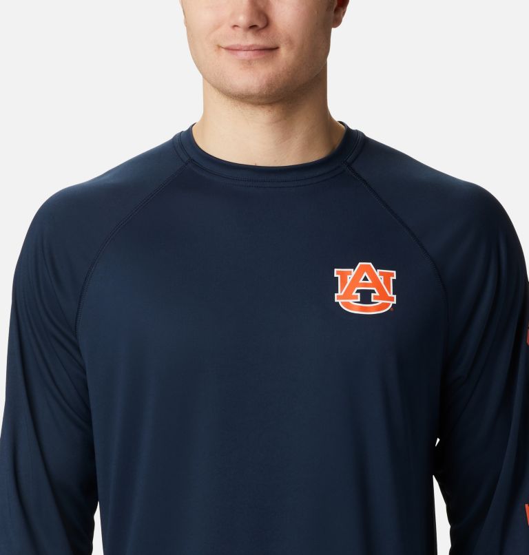 Men's Collegiate PFG Terminal Tackle Long Sleeve Shirt - Auburn, Color: AUB - Collegiate Navy, Spark Orange
