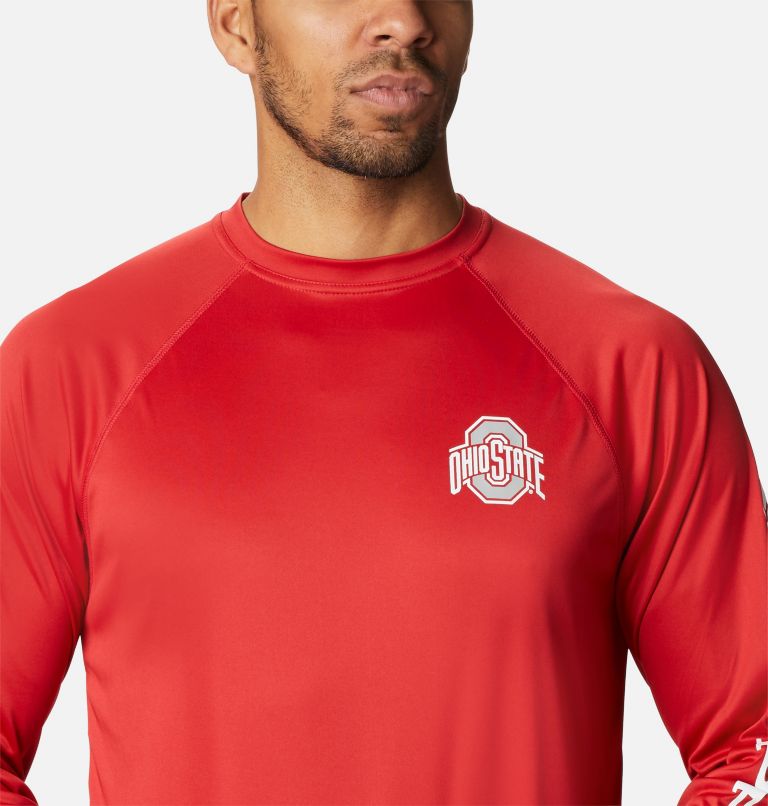 Men's Collegiate PFG Terminal Tackle Long Sleeve Shirt - Ohio State, Color: OS - Intense Red, White, image 4
