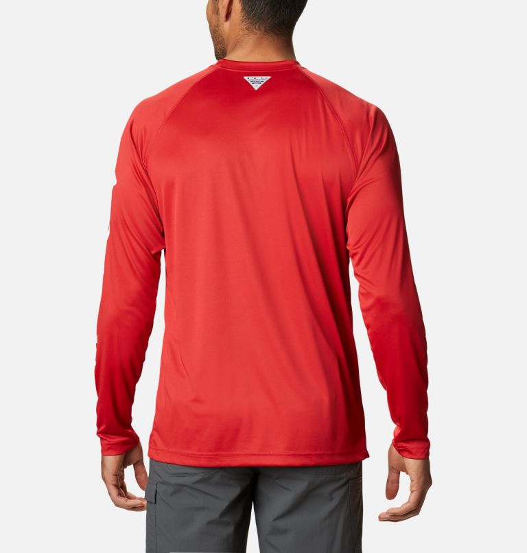 Men's Collegiate PFG Terminal Tackle Long Sleeve Shirt - Ohio State, Color: OS - Intense Red, White