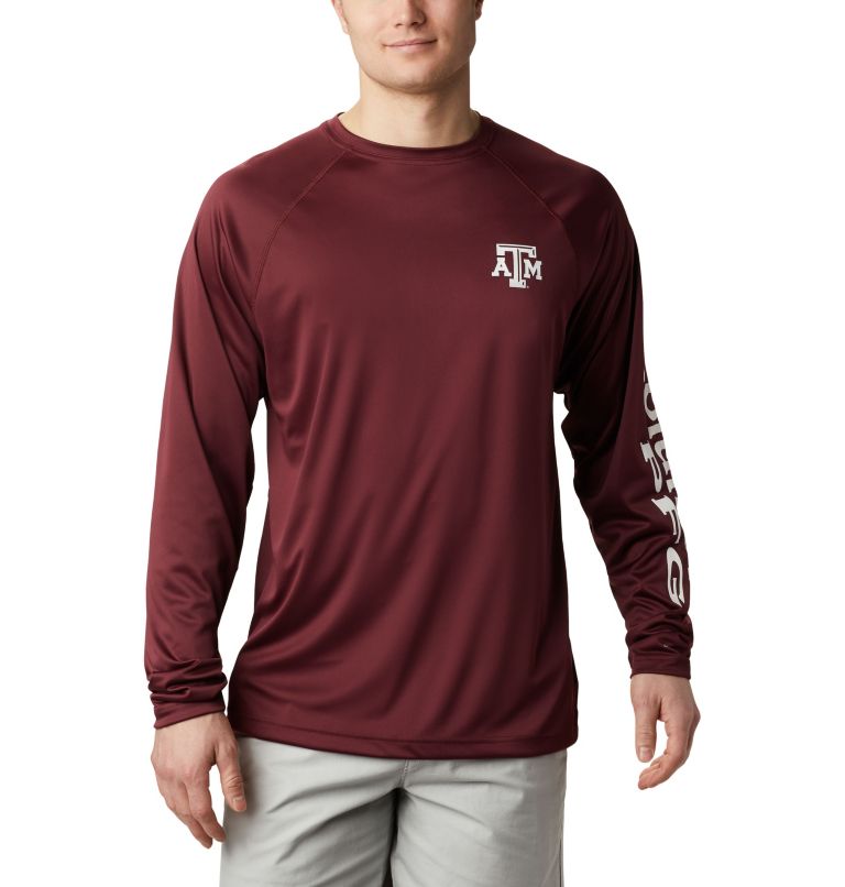 Men's Collegiate PFG Terminal Tackle Long Sleeve Shirt - Texas A&M, Color: TAM - Deep Maroon, White, image 1