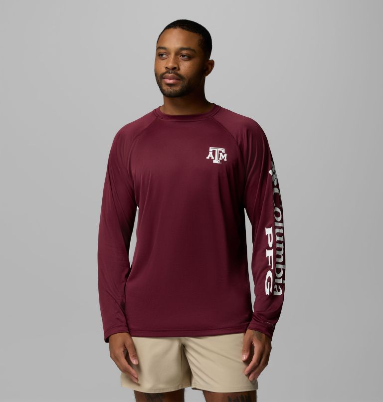 Men's Collegiate PFG Terminal Tackle Long Sleeve Shirt - Texas A&M, Color: TAM - Deep Maroon, White, image 1