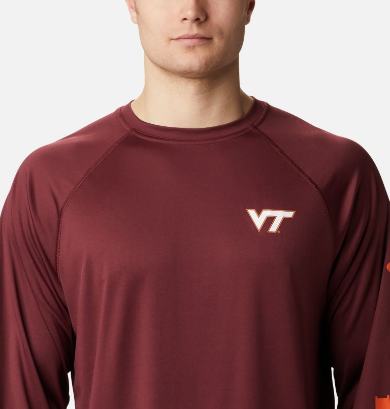 Men's Collegiate PFG Terminal Tackle Long Sleeve Shirt - Virginia Tech, Color: VT - Deep Maroon, Tangy Orange