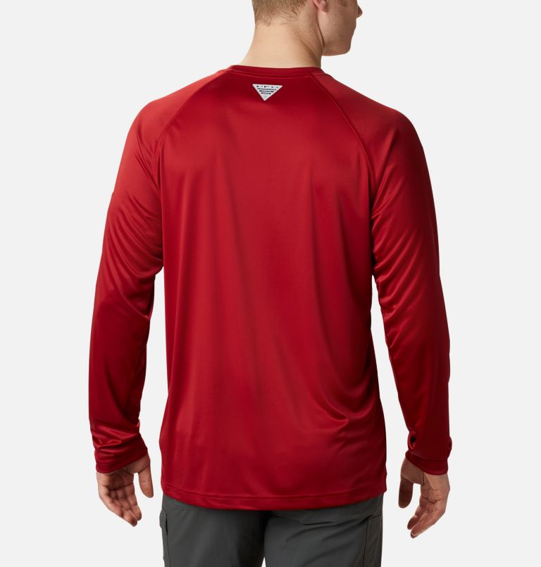 Thumbnail: Men's Collegiate PFG Terminal Tackle Long Sleeve Shirt - Alabama, Color: ALA - Red Velvet, White, image 2