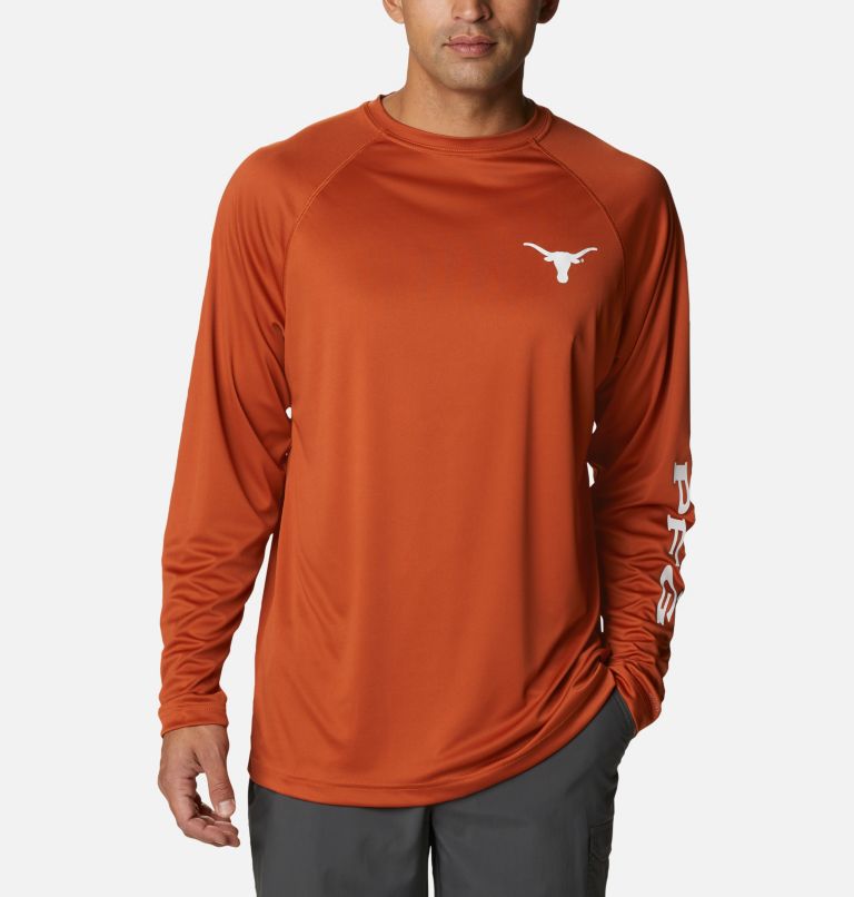Men's Collegiate PFG Terminal Tackle Long Sleeve Shirt - Texas, Color: TEX - Cedar, White, image 1