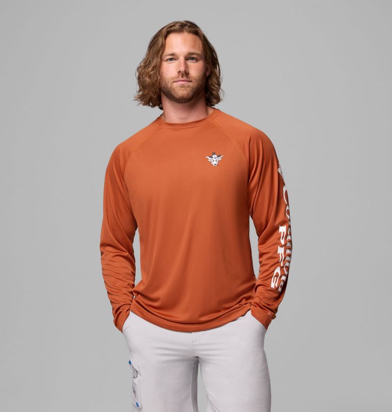 Men's Collegiate PFG Terminal Tackle Long Sleeve Shirt - Texas, Color: TEX - Cedar, image 1