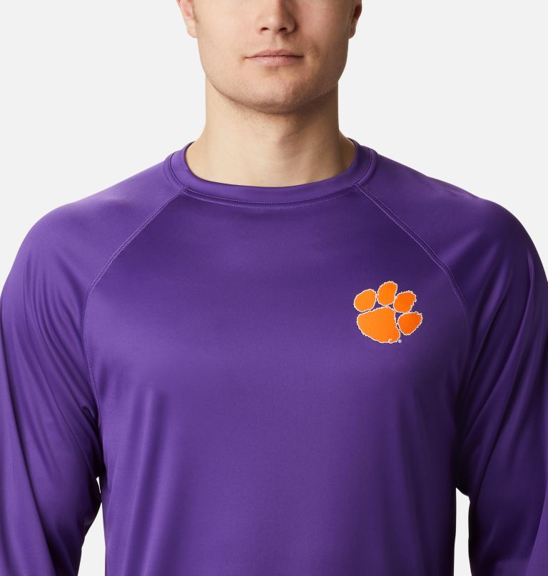 Thumbnail: Men's Collegiate PFG Terminal Tackle Long Sleeve Shirt - Clemson, Color: CLE - Vivid Purple, Spark Orange, image 4