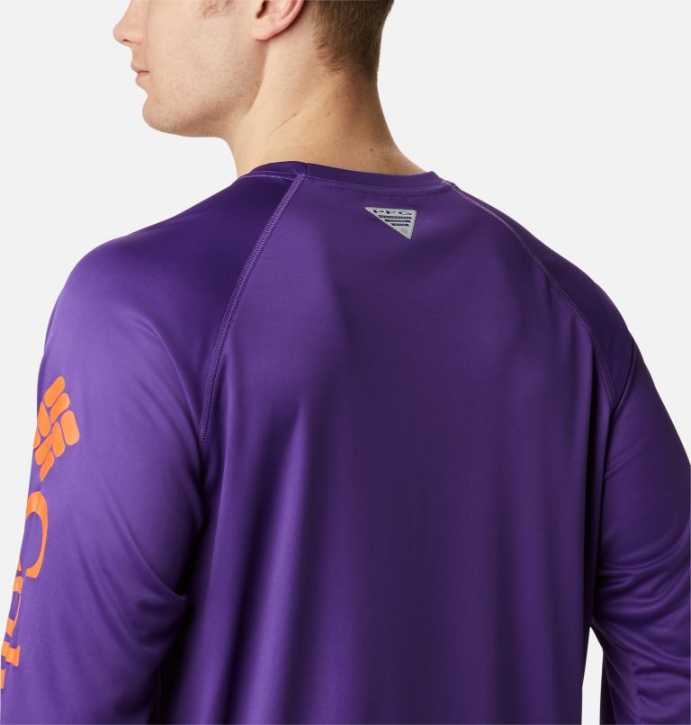 Men's Collegiate PFG Terminal Tackle Long Sleeve Shirt - Clemson, Color: CLE - Vivid Purple, Spark Orange