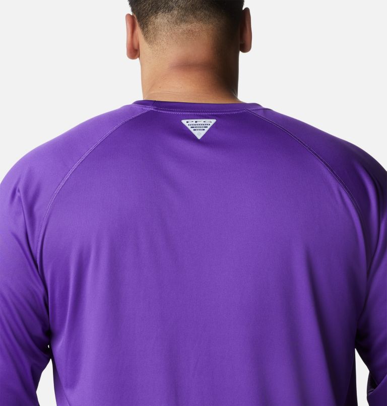 Men's Collegiate PFG Terminal Tackle Long Sleeve Shirt - Big - LSU, Color: LSU - Vivid Purple, Collegiate Yellow