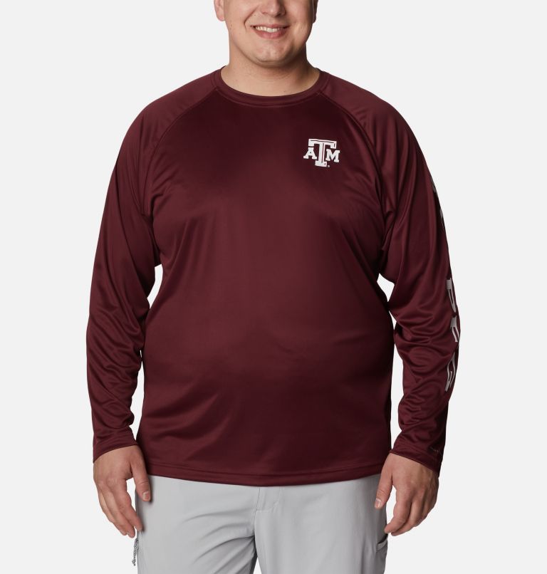 Men's Collegiate PFG Terminal Tackle Long Sleeve Shirt - Big - Texas A&M, Color: TAM - Deep Maroon, White