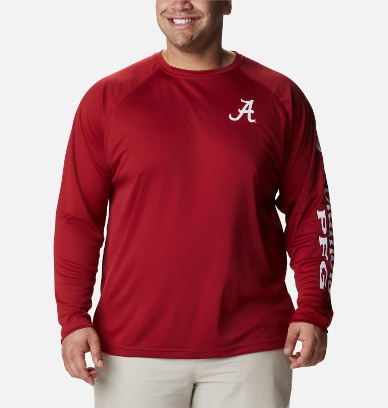 Thumbnail: Men's Collegiate PFG Terminal Tackle Long Sleeve Shirt - Big - Alabama, Color: ALA - Red Velvet, White, image 1