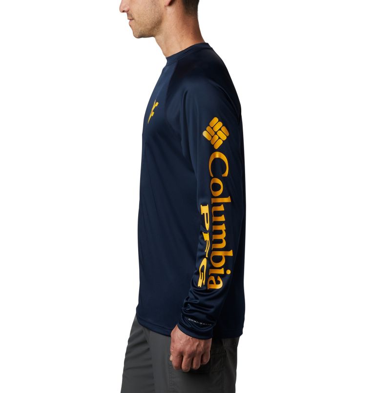 Thumbnail: Men's Collegiate PFG Terminal Tackle Long Sleeve Shirt - Tall - West Virginia, Color: WV - Collegiate Navy, MLB Gold, image 3
