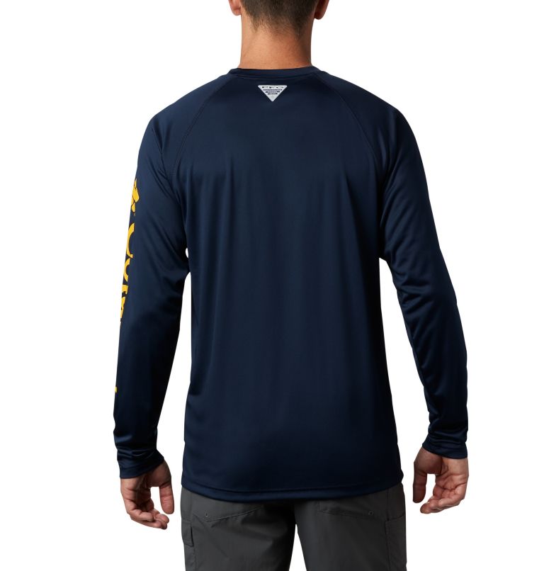 Thumbnail: Men's Collegiate PFG Terminal Tackle Long Sleeve Shirt - Tall - West Virginia, Color: WV - Collegiate Navy, MLB Gold, image 2