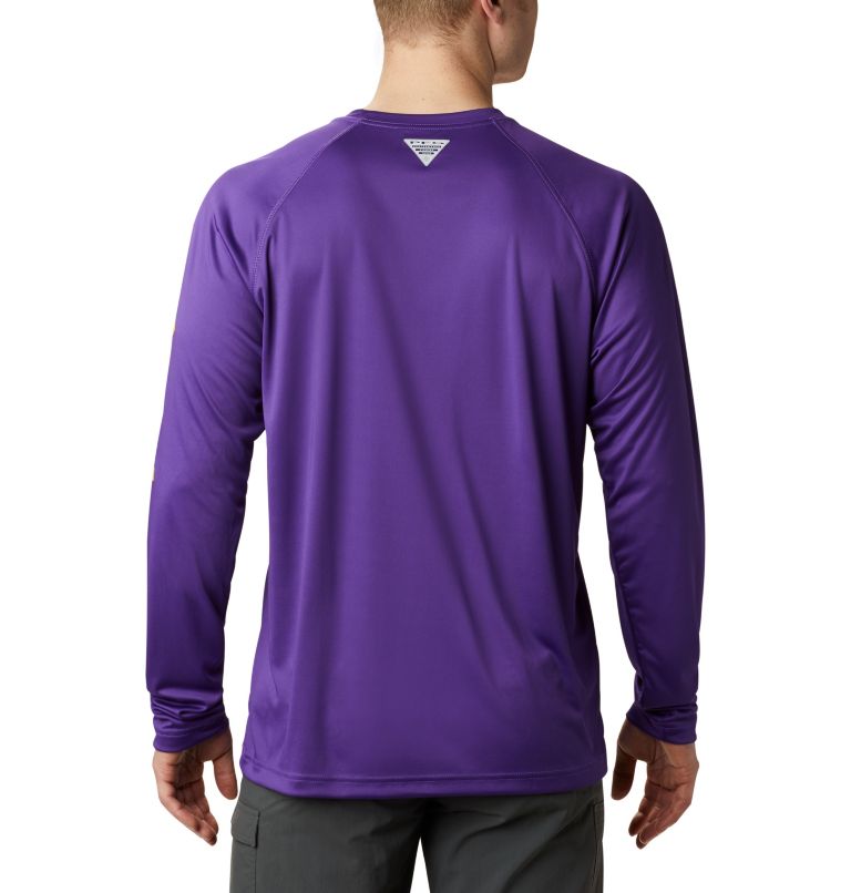 Men's Collegiate PFG Terminal Tackle Long Sleeve Shirt - Tall - LSU, Color: LSU - Vivid Purple, Collegiate Yellow