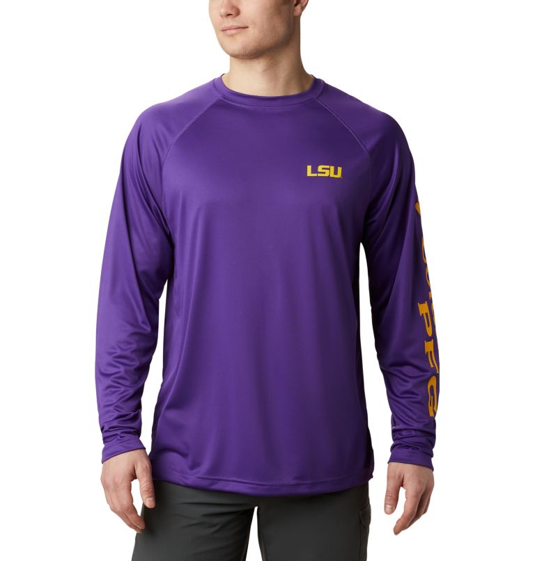 Men's Collegiate PFG Terminal Tackle Long Sleeve Shirt - Tall - LSU, Color: LSU - Vivid Purple, Collegiate Yellow, image 1