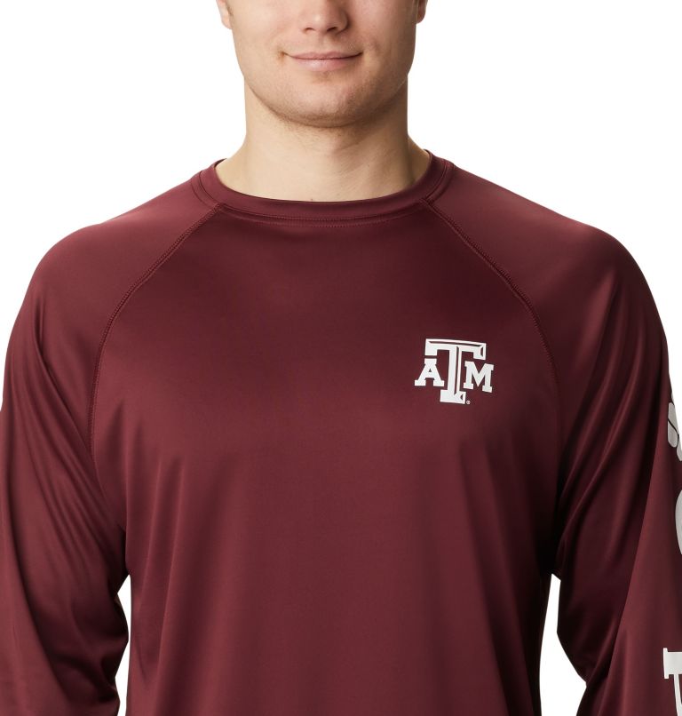 Thumbnail: Men's Collegiate PFG Terminal Tackle Long Sleeve Shirt - Tall - Texas A&M, Color: TAM - Deep Maroon, White, image 4