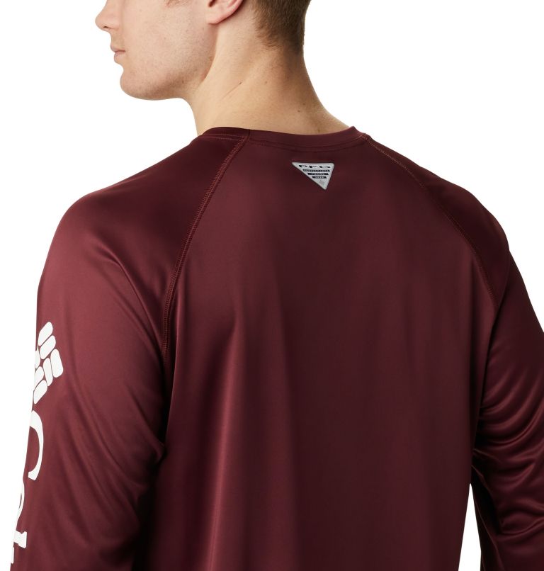 Men's Collegiate PFG Terminal Tackle Long Sleeve Shirt - Tall - Texas A&M, Color: TAM - Deep Maroon, White