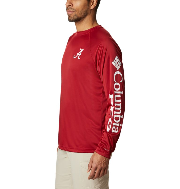 Thumbnail: Men's Collegiate PFG Terminal Tackle Long Sleeve Shirt - Tall - Alabama, Color: ALA - Red Velvet, White, image 3