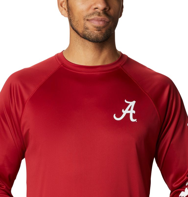 Thumbnail: Men's Collegiate PFG Terminal Tackle Long Sleeve Shirt - Tall - Alabama, Color: ALA - Red Velvet, White, image 4