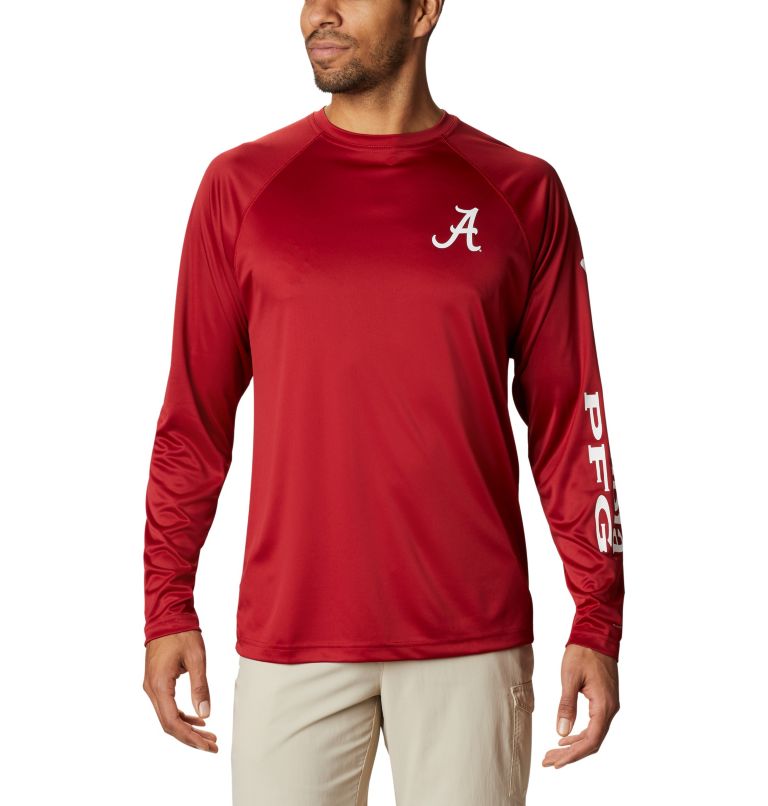Men's Collegiate PFG Terminal Tackle Long Sleeve Shirt - Tall - Alabama, Color: ALA - Red Velvet, White