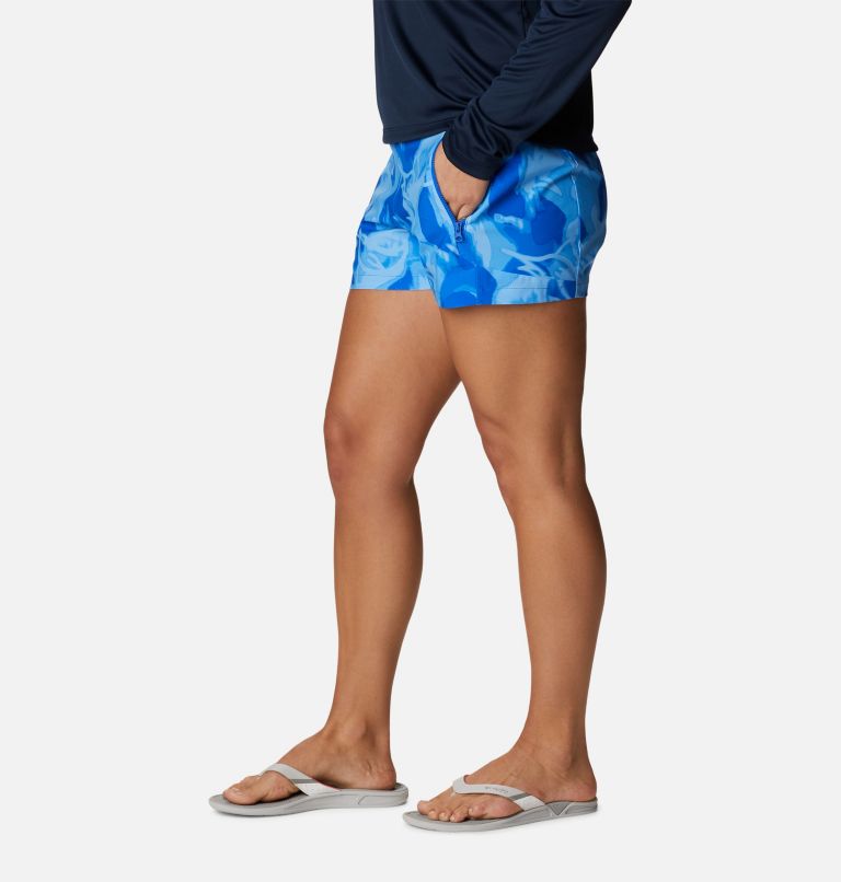 Women's PFG Tidal II Shorts, Color: Blue Macaw, Auroras Print, image 3