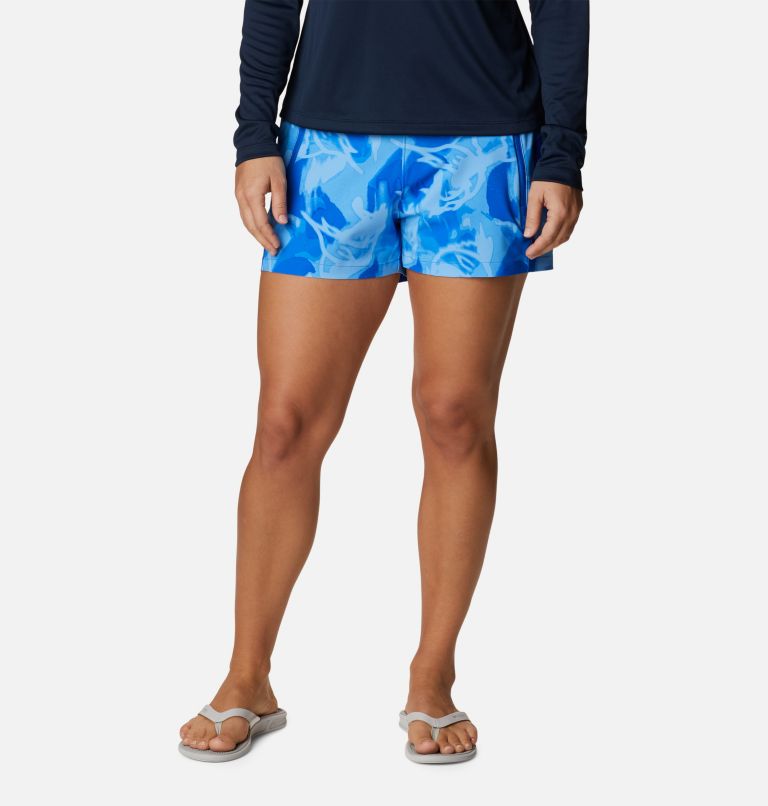 Thumbnail: Women's PFG Tidal II Shorts, Color: Blue Macaw, Auroras Print, image 1