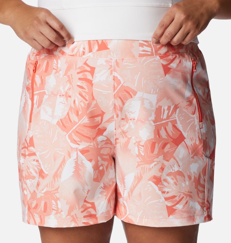 Thumbnail: Women's PFG Tidal II Shorts - Plus Size, Color: Corange Philo Palms, image 4
