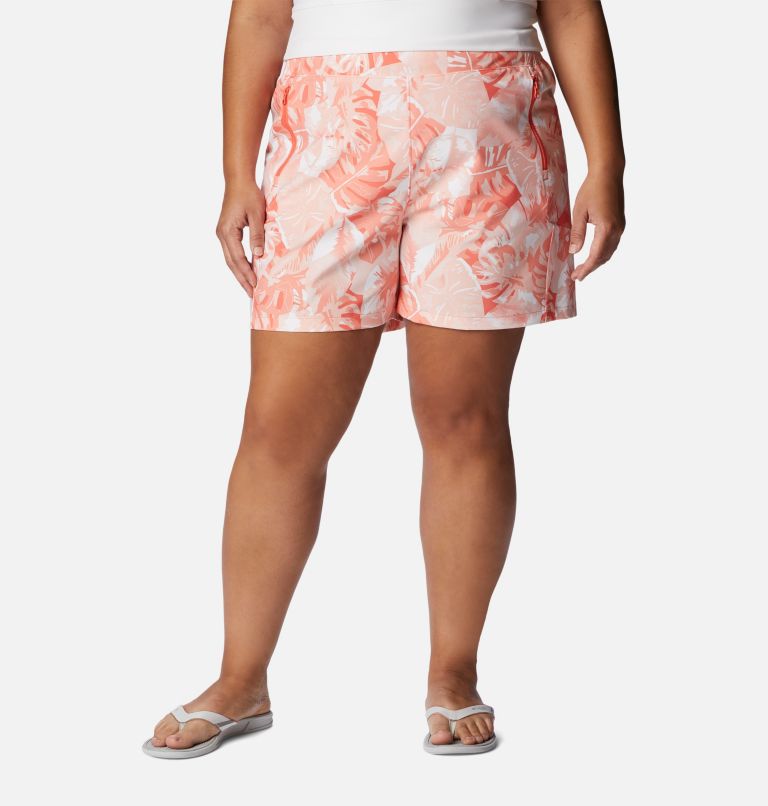 Thumbnail: Women's PFG Tidal II Shorts - Plus Size, Color: Corange Philo Palms, image 1