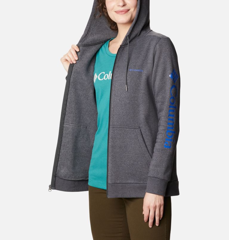 Women's Columbia Logo Full Zip Hoodie, Color: Shark Heather, image 5
