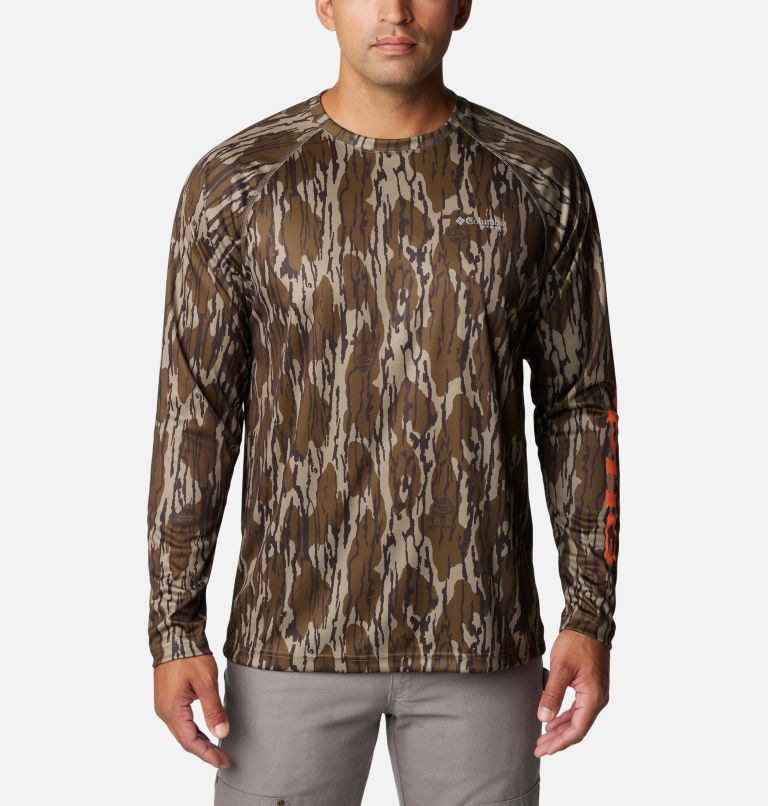Men's PHG Super Terminal Shot Long Sleeve Shirt, Color: Mossy Oak Bottomland, Blaze Logo, image 1