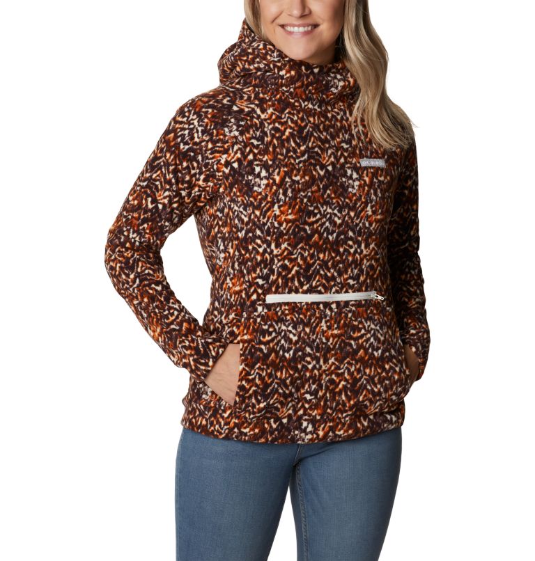 Women's Ali Peak Hooded Fleece, Color: Warm Copper Terrain Print, image 1