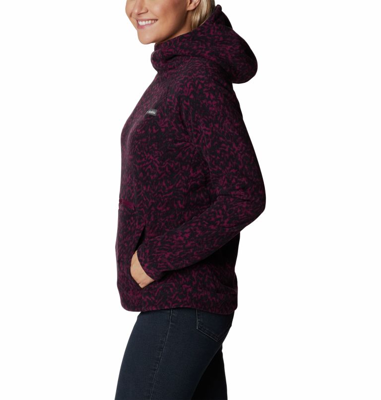 Women's Ali Peak Hooded Fleece, Color: Marionberry Terrain Print, image 3