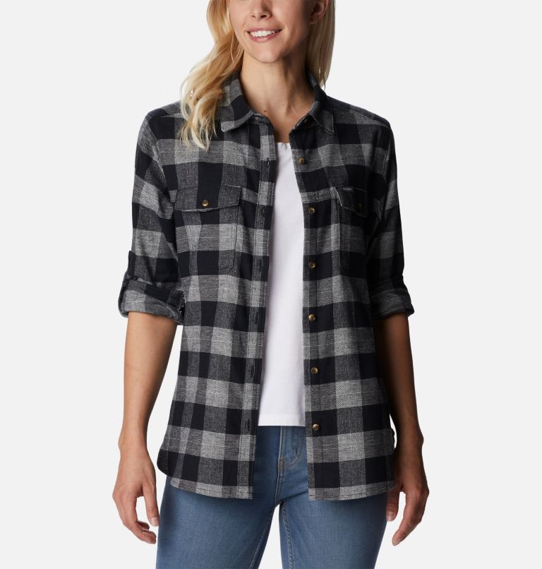 Women's Pine Street Stretch Flannel, Color: Black Twill, image 6